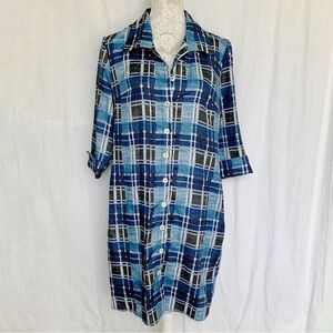 Selene // vintage blue plaid button down shirt dress size medium mar1